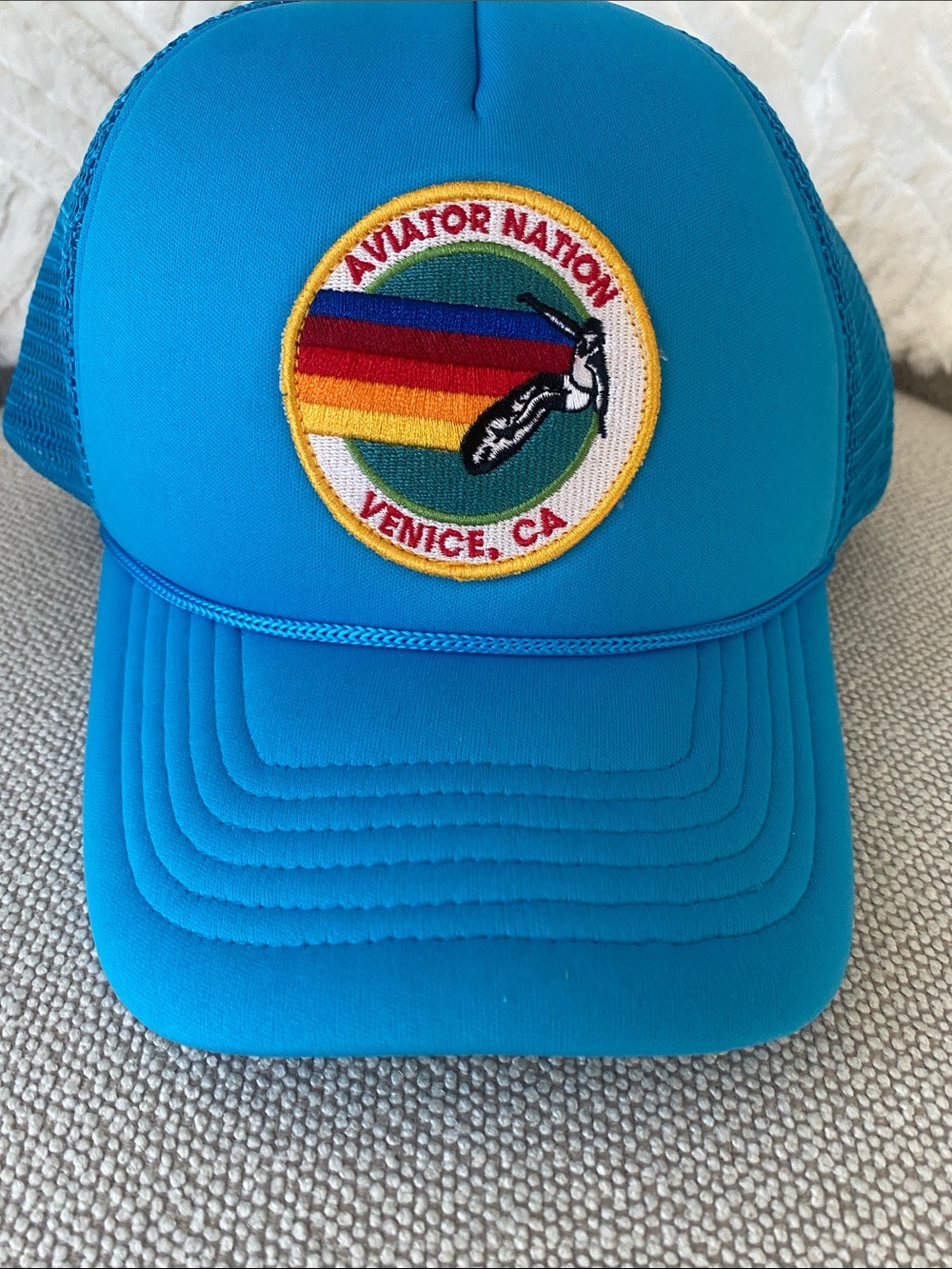 Aviator Nation Turquoise Trucker Hat with Rainbow Venice Patch